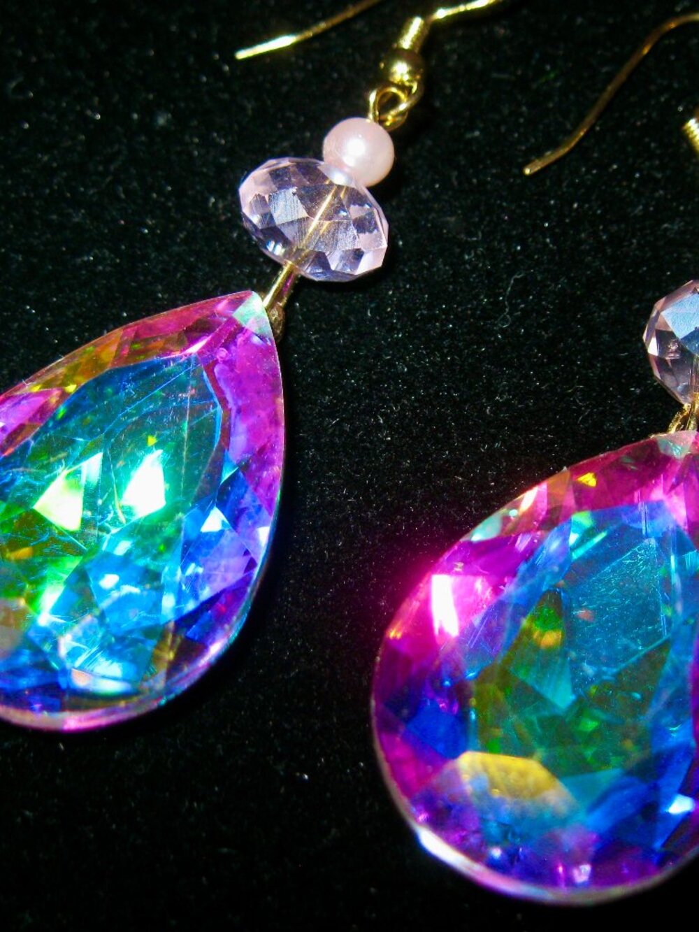 SPARKLING VIRTOL TEARDROP SHAPED PIERCED EARRINGS-ONE OF A KIND BT T BURKE